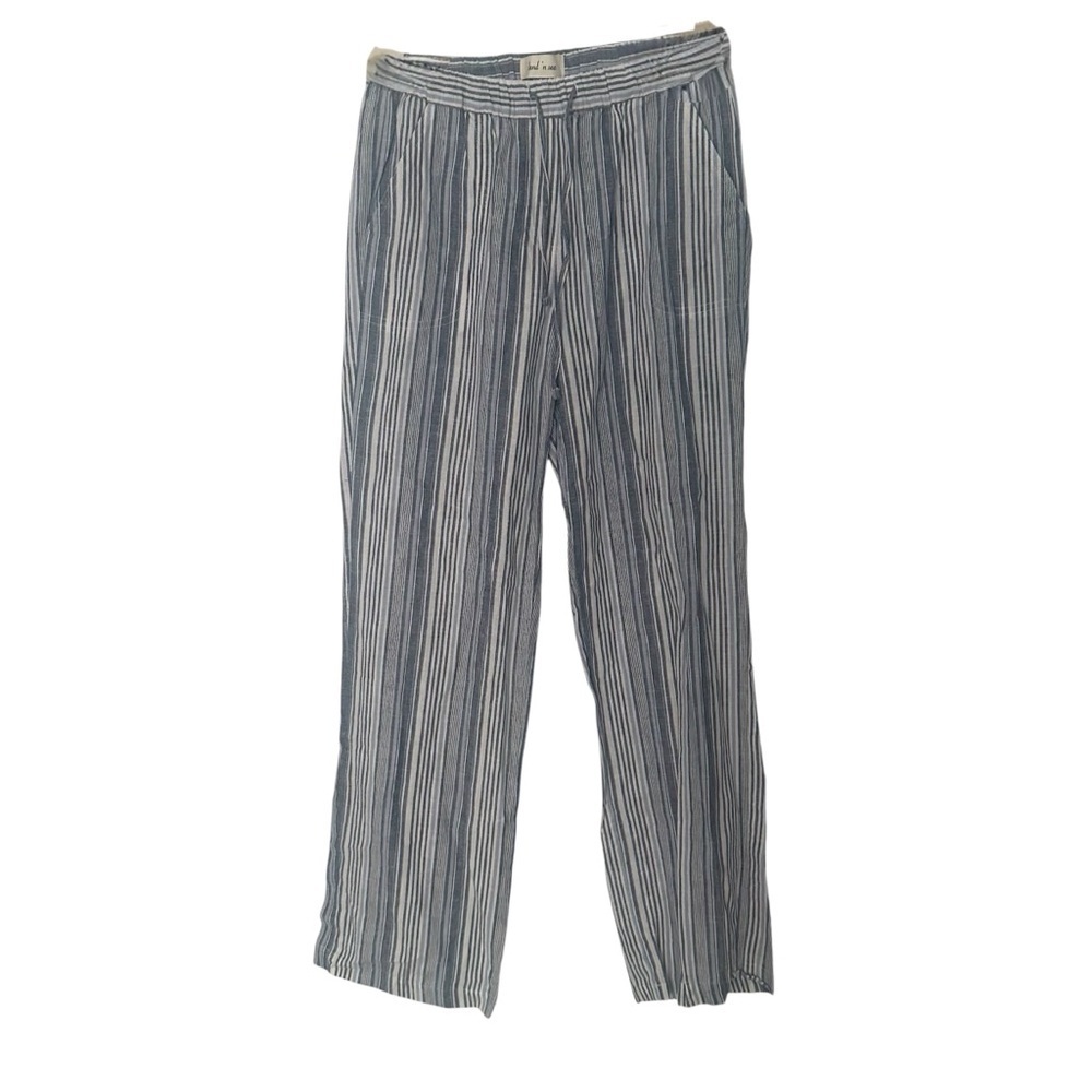 Land ‘n Sea Women’s Blue & White Striped Linen Relaxed Pants w/ Pockets Size S